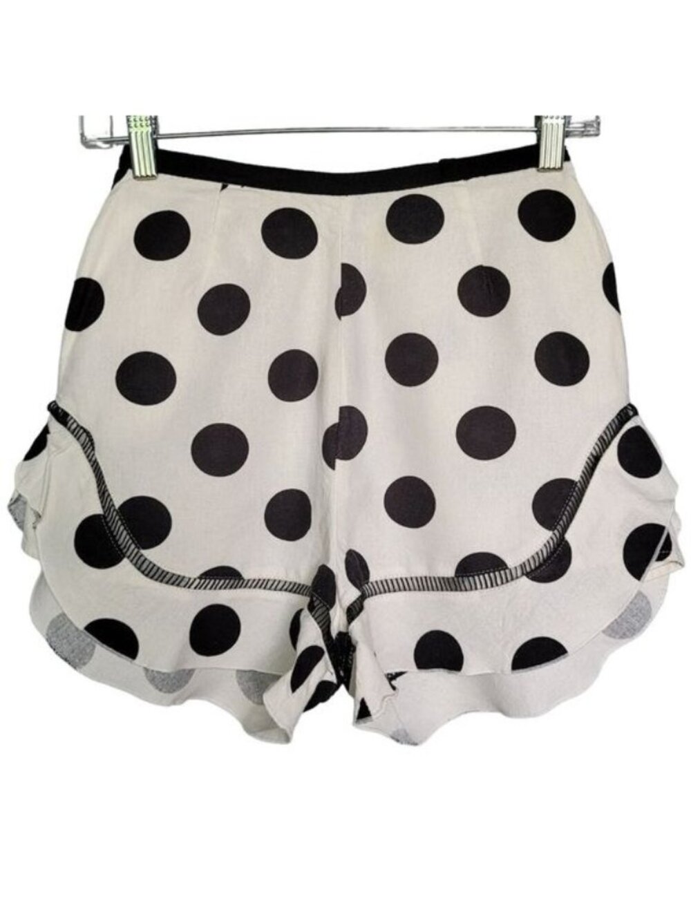 N/Nicholas Polka Dot Peplum Ruffle Hem Shorts US 2 Black White Linen Blend